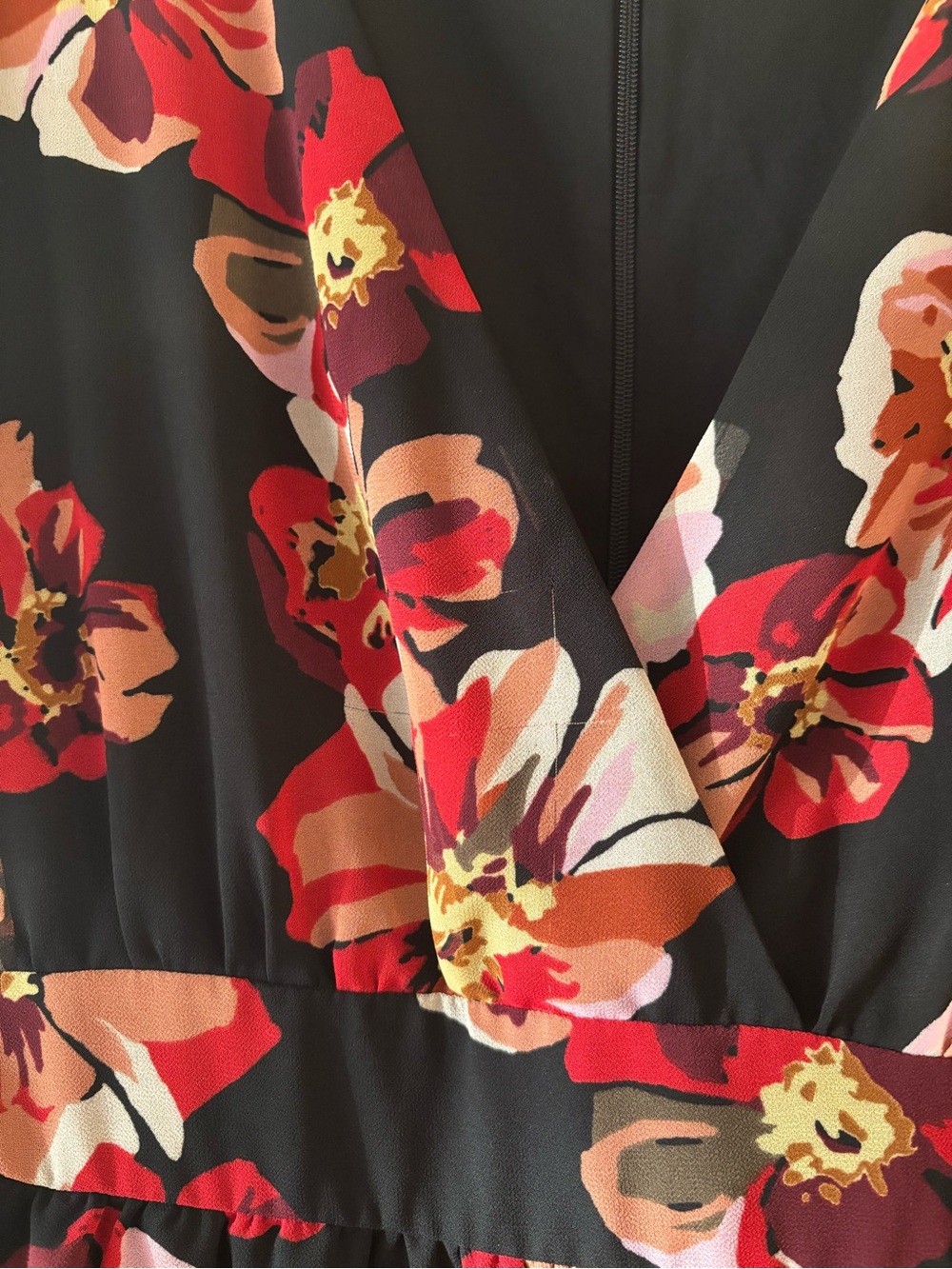 Madewell Black Floral Mini Dress with Red and Pink Blossoms - Picture 7 of 7